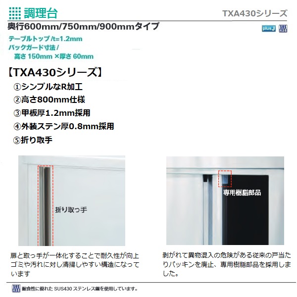 タニコーTXA-WCT-90GNB|調理台 バックガードなし|調理台(引戸付)|作業機器・板金類 | 業務用厨房機器/調理 道具通販サイト「厨房ズfeat.ユー厨房」