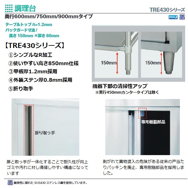 タニコーTRE-WCT-90GNB|調理台 バックガードなし|調理台(引戸付)|作業機器・板金類 | 業務用厨房機器/調理 道具通販サイト「厨房ズfeat.ユー厨房」