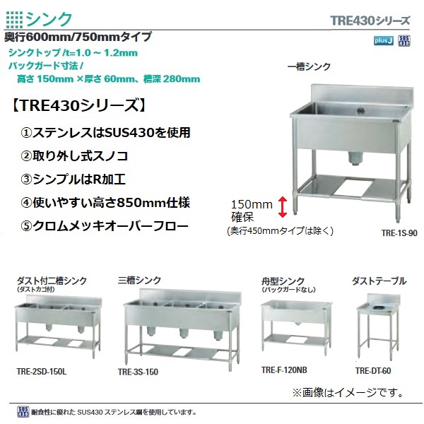 タニコーTRE-3S-120|三槽シンク バックガードあり|シンク|作業 ...